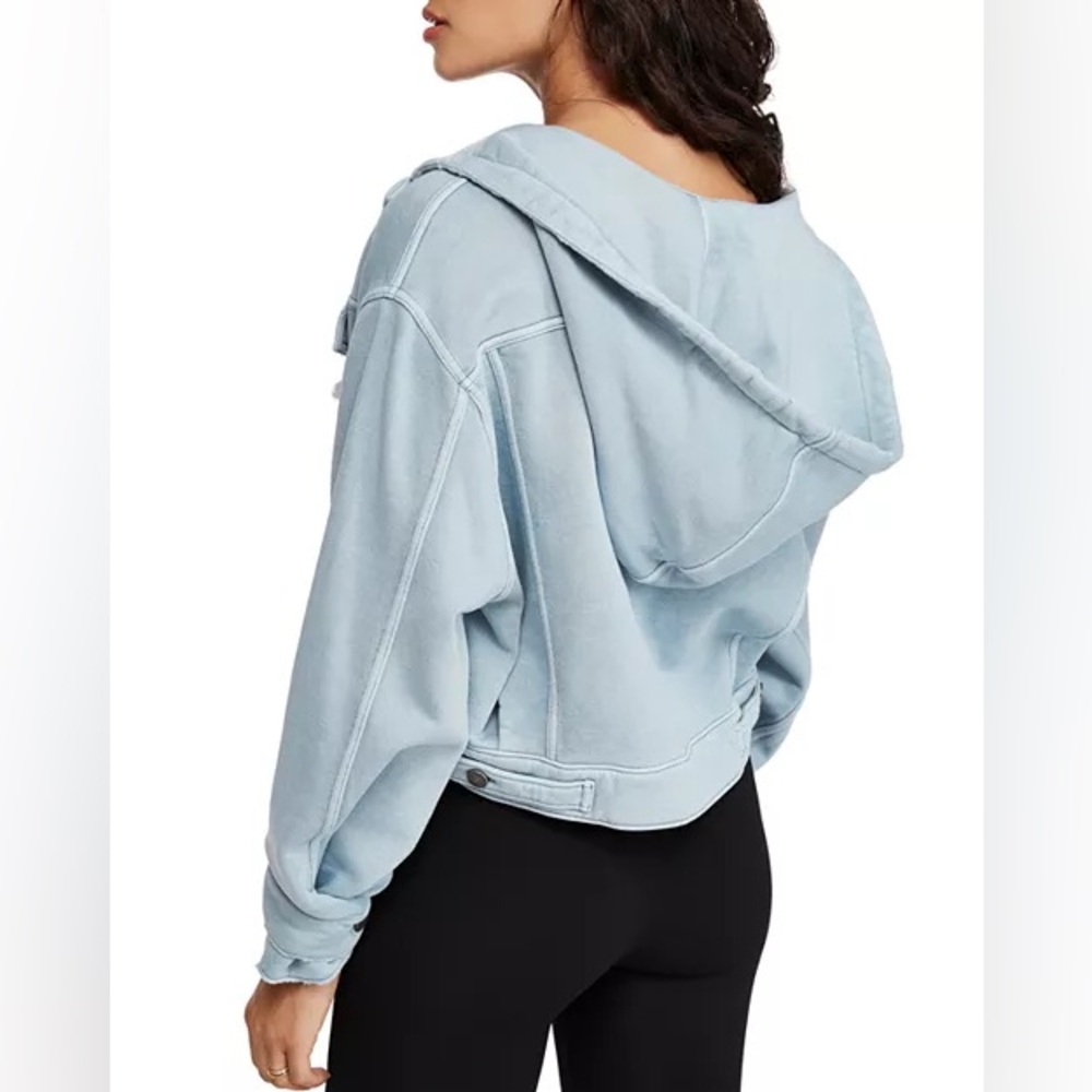 Free People Dreamers Cropped Distressed Jacket Washed Blue Women’s Size Small - Picture 2 of 15
